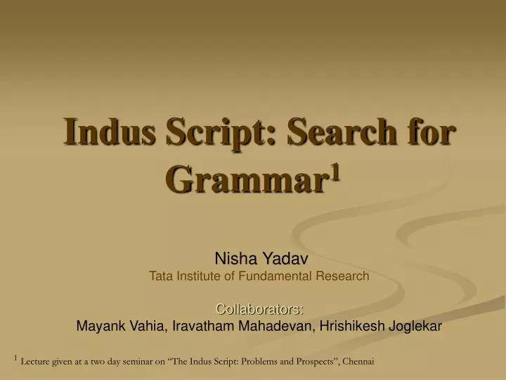 indus script search for grammar 1