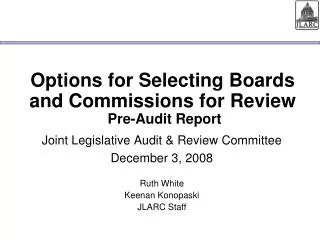 Options for Selecting Boards and Commissions for Review Pre-Audit Report