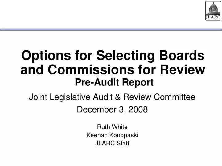 options for selecting boards and commissions for review pre audit report