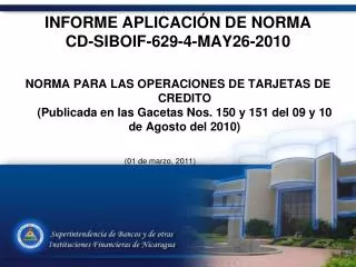 informe aplicaci n de norma cd siboif 629 4 may26 2010