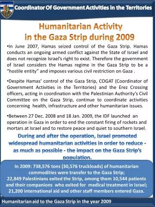 H umanitarian A ctivity in the Gaza Strip during 2009