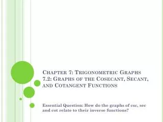Chapter 7: Trigonometric Graphs 7.2: Graphs of the Cosecant, Secant, and Cotangent Functions