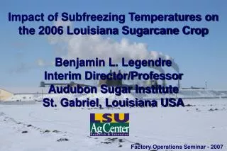 Impact of Subfreezing Temperatures on the 2006 Louisiana Sugarcane Crop