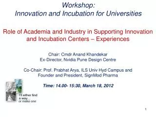 Workshop: Innovation and Incubation for Universities