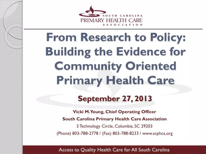 from research to policy building the evidence for community oriented primary health care