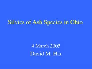 Silvics of Ash Species in Ohio