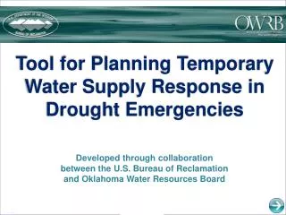 Tool for Planning Temporary Water Supply Response in Drought Emergencies
