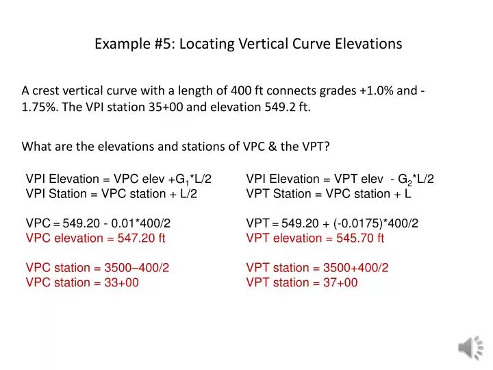 example 5 locating vertical curve elevations