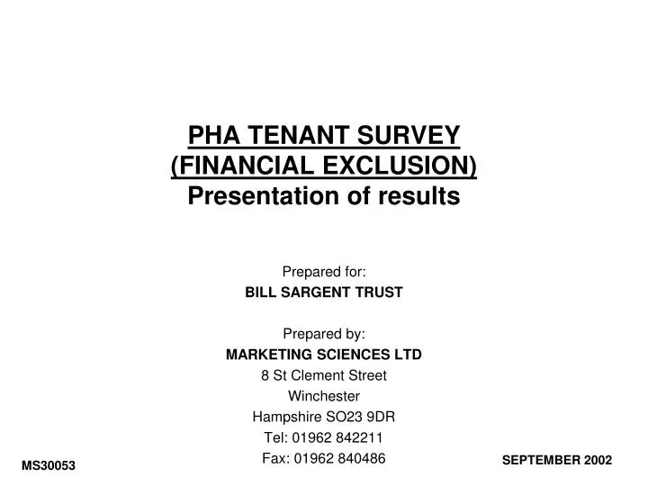 pha tenant survey financial exclusion presentation of results