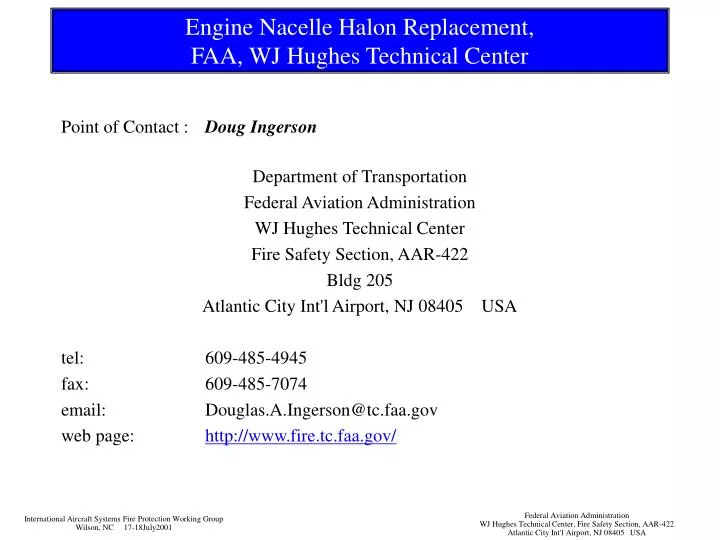 engine nacelle halon replacement faa wj hughes technical center