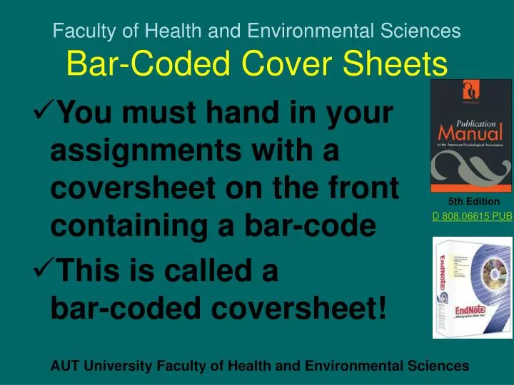 faculty of health and environmental sciences bar coded cover sheets