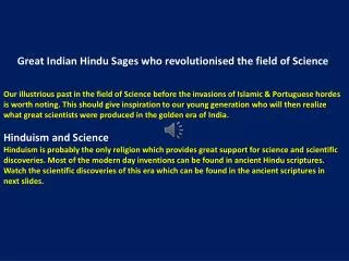 Great Indian Hindu Sages who revolutionised the field of Science