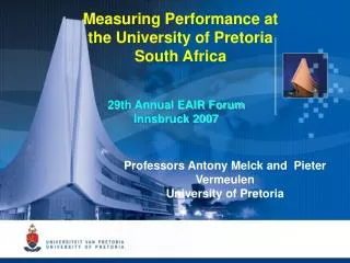 Measuring Performance at the University of Pretoria South Africa