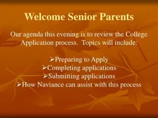 Welcome Senior Parents