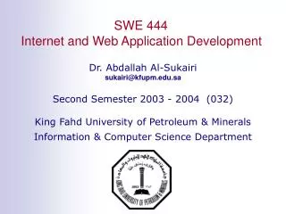 SWE 444 Internet and Web Application Development