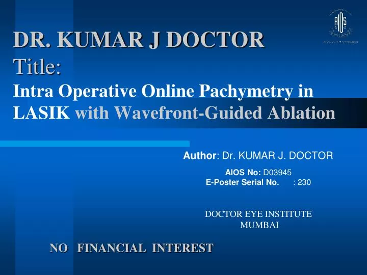 dr kumar j doctor title intra operative online pachymetry in lasik with wavefront guided ablation