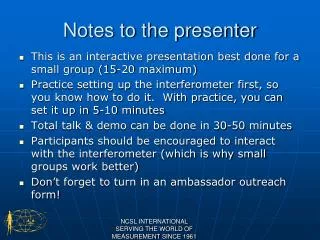 Notes to the presenter