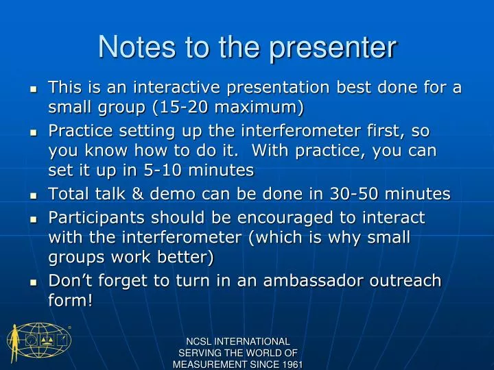 notes to the presenter