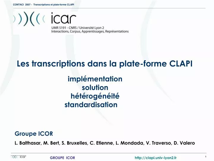 les transcriptions dans la plate forme clapi