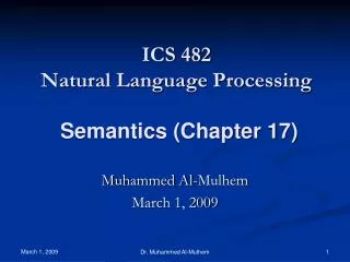 ICS 482 Natural Language Processing Semantics (Chapter 17)