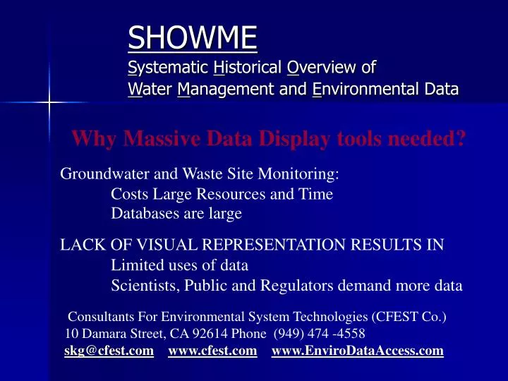 showme s ystematic h istorical o verview of w ater m anagement and e nvironmental data