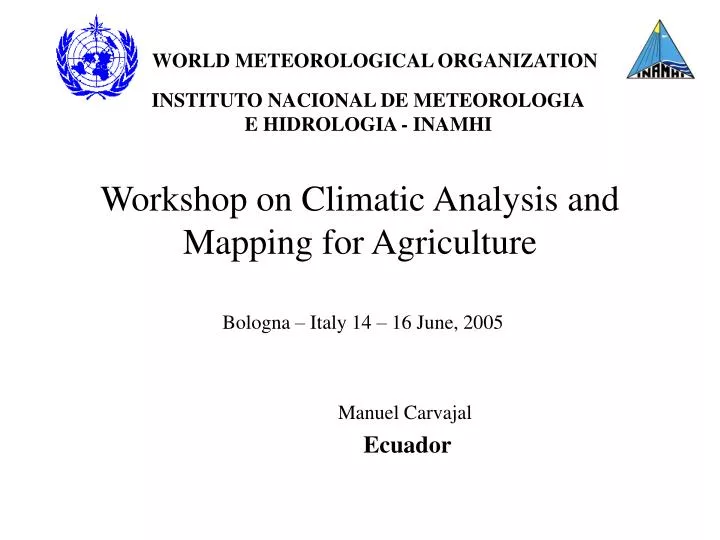 workshop on climatic analysis and mapping for agriculture