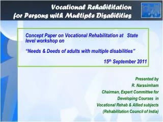 Vocational Rehabilitation for Persons with Multiple Disabilities