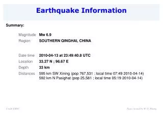 Earthquake Information