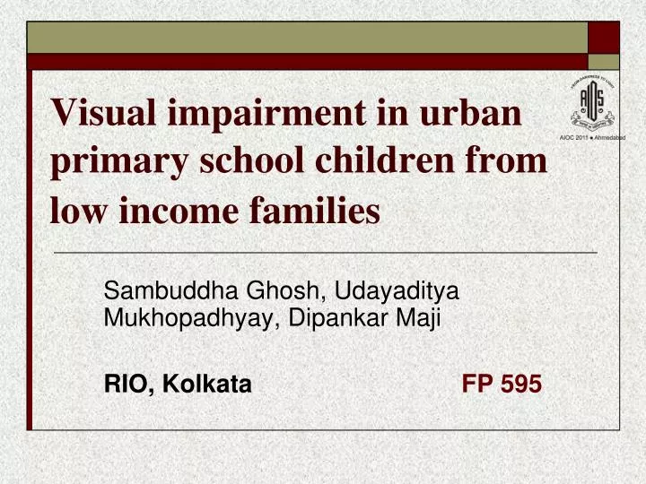 visual impairment in urban primary school children from low income families