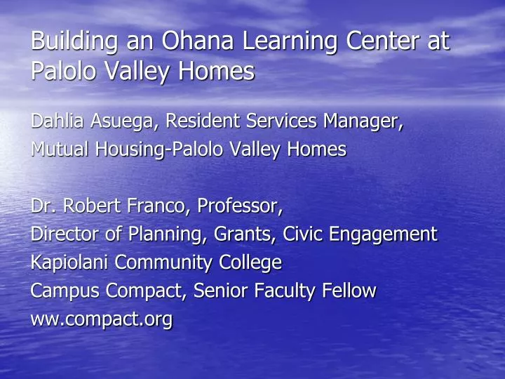 building an ohana learning center at palolo valley homes