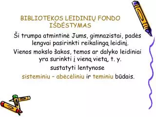 bibliotekos leidini fondo i d stymas