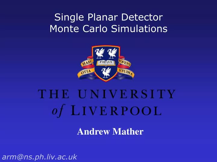 single planar detector monte carlo simulations
