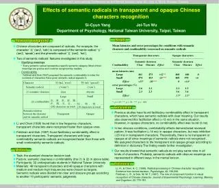 Effects of semantic radicals in transparent and opaque Chinese characters recognition