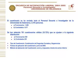 encuesta de satisfacci n laboral 2004 2005 personal docente e investigador universidad de salamanca