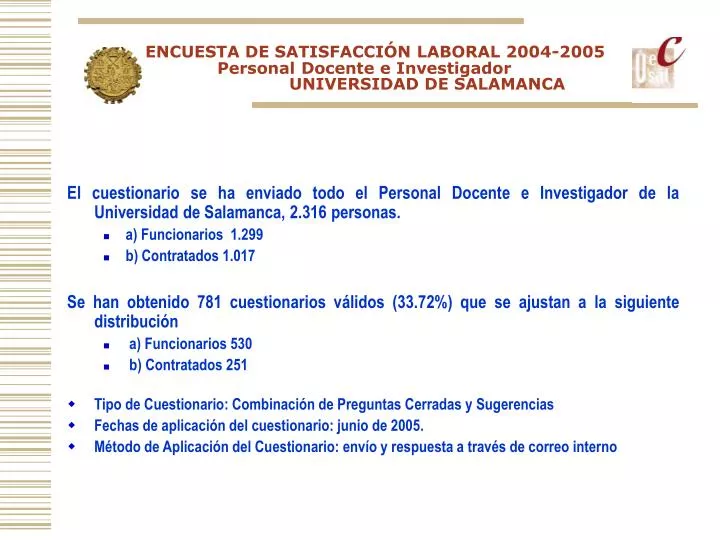 encuesta de satisfacci n laboral 2004 2005 personal docente e investigador universidad de salamanca