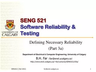 SENG 521 Software Reliability &amp; Testing