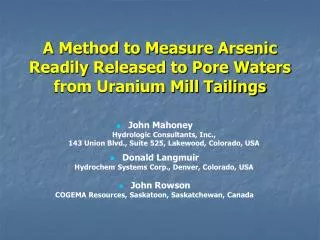 A Method to Measure Arsenic Readily Released to Pore Waters from Uranium Mill Tailings