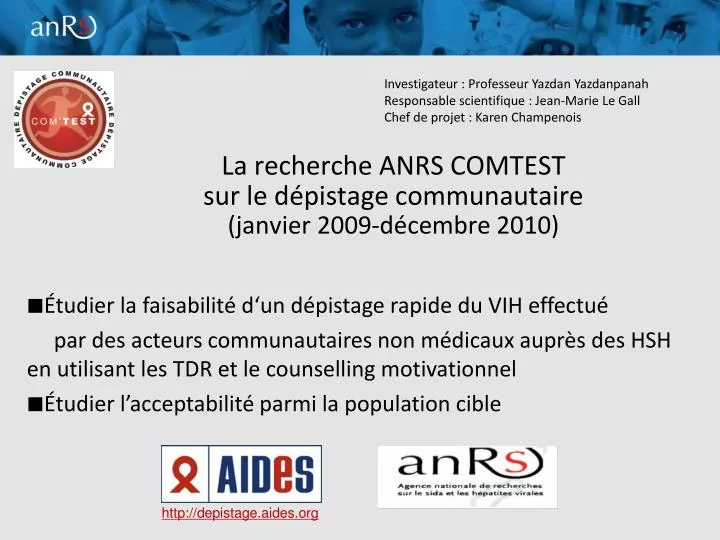 la recherche anrs comtest sur le d pistage communautaire janvier 2009 d cembre 2010