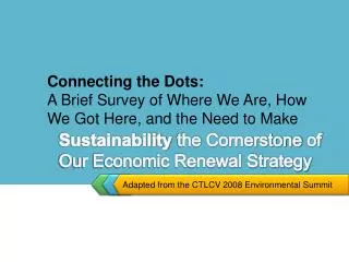 Sustainability the Cornerstone of Our Economic Renewal Strategy