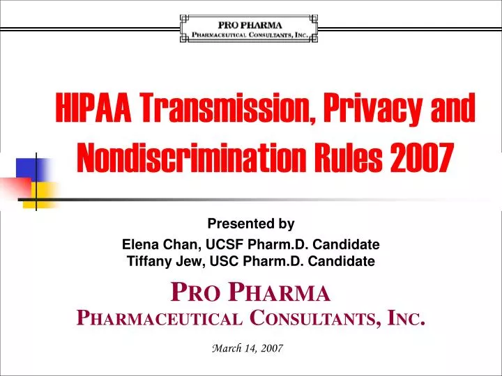 hipaa transmission privacy and nondiscrimination rules 2007