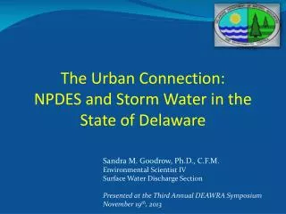 The Urban Connection: NPDES and Storm Water in the State of Delaware