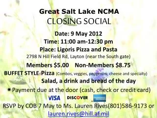 Great Salt Lake NCMA CLOSING SOCIAL
