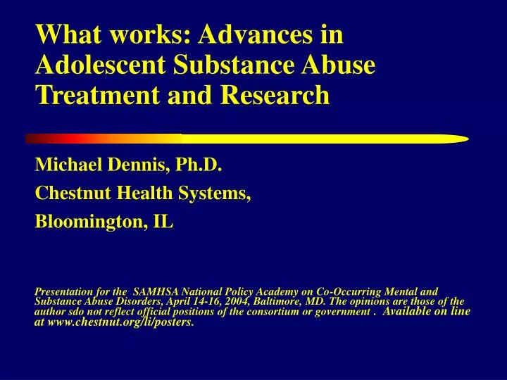 what works advances in adolescent substance abuse treatment and research