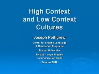 High Context and Low Context Cultures