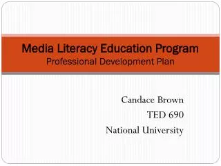 Media Literacy Education Program Professional Development Plan