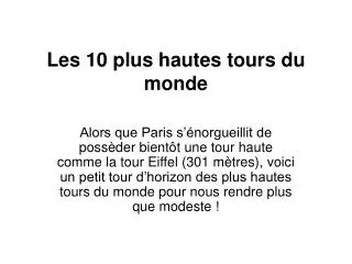 les 10 plus hautes tours du monde