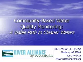 Community-Based Water Quality Monitoring: A Viable Path to Cleaner Waters
