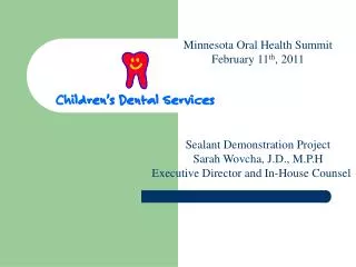 Minnesota Oral Health Summit February 11 th , 2011 Sealant Demonstration Project