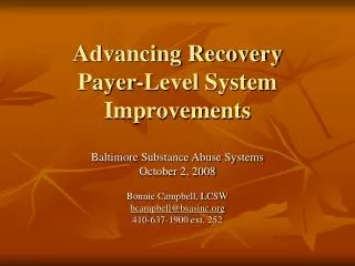 Advancing Recovery Payer-Level System Improvements