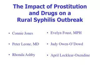 The Impact of Prostitution and Drugs on a Rural Syphilis Outbreak